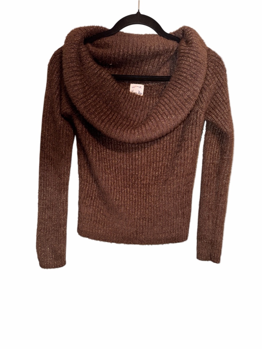 Hippie Rose Eyelash Metallic Cowl Neck Sweater Juniors M NWT